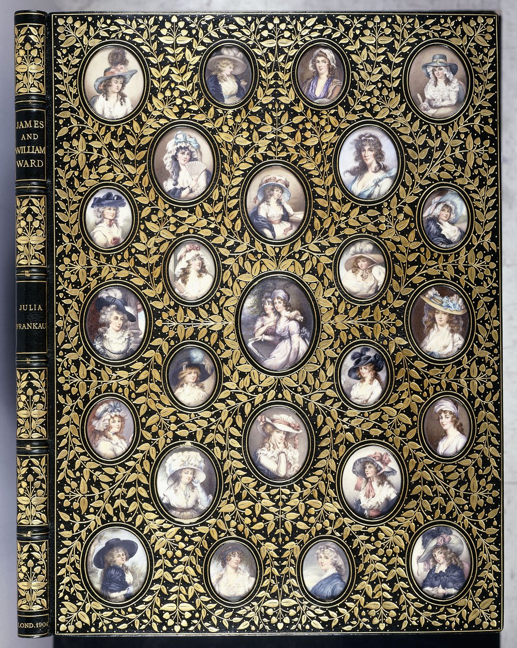 Copertina di un libro con venticinque miniature di ritratti di belle donne, dopo 