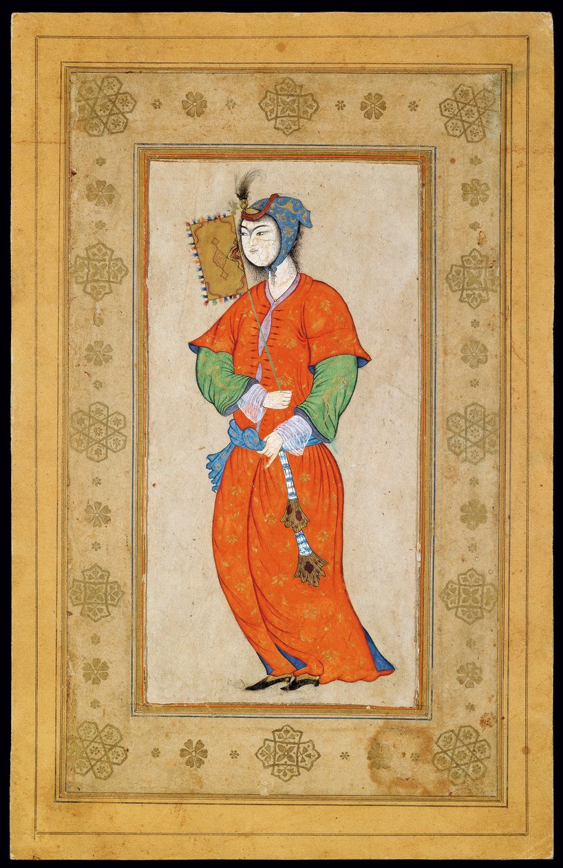 Giovane donna con ventaglio da Riza i Abbasi