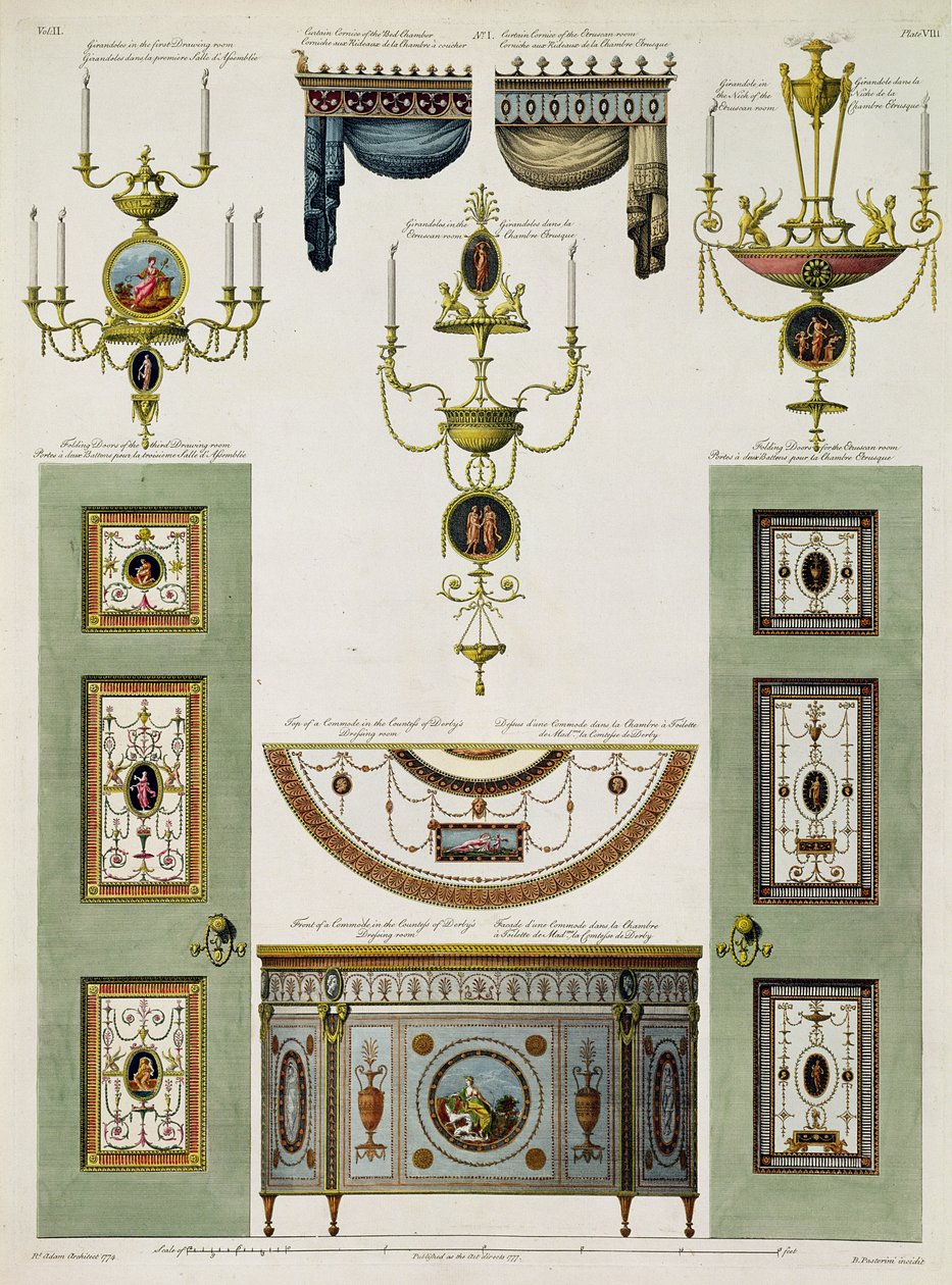 Progetti per cornici di tende, girandole e porte pieghevoli, 1774 da Robert Adam