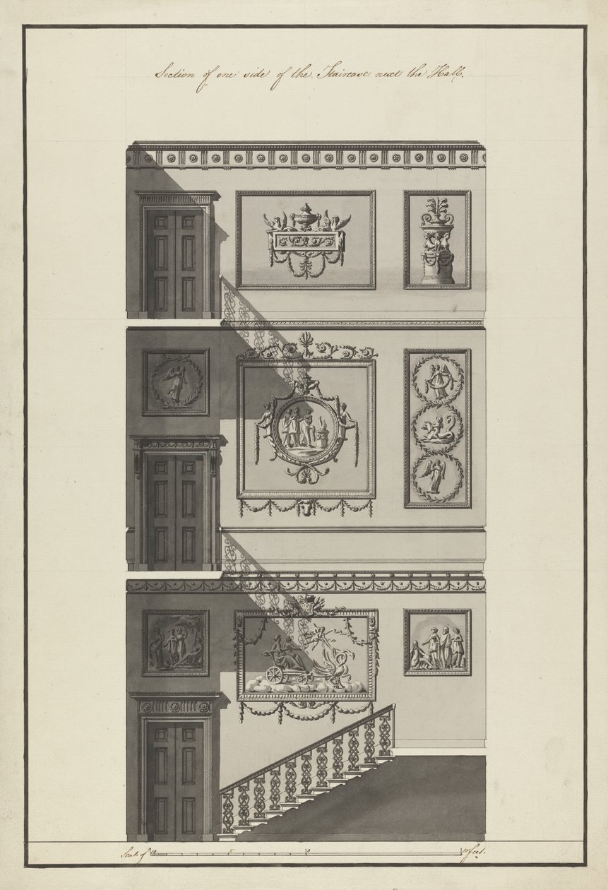 Headfort House. Scala, sezione laterale, 1775 da Robert Adam