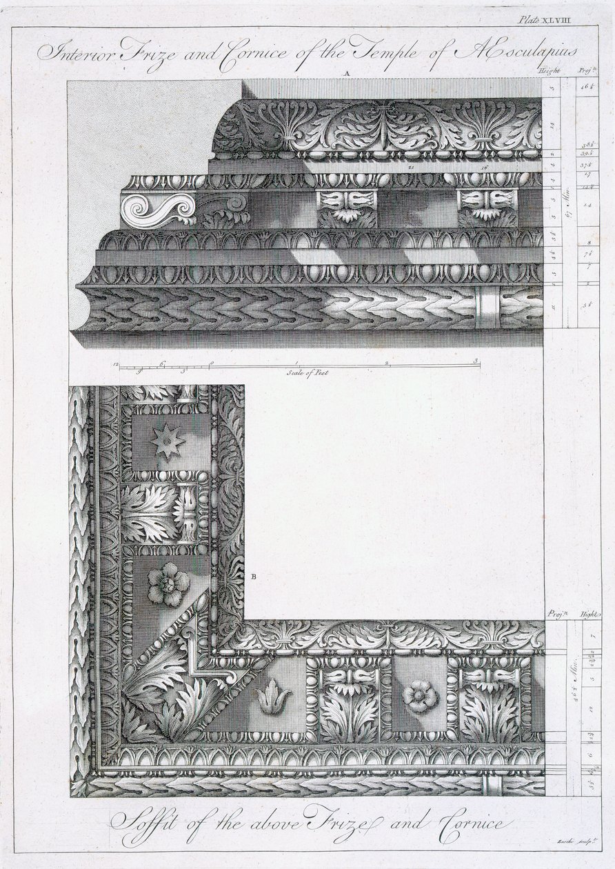 Fregio interno e cornice del Tempio di Esculapio, da 