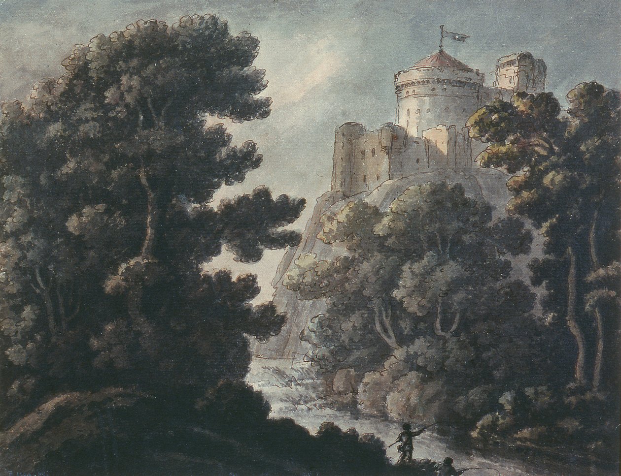 Paesaggio con castello su una roccia da Robert Adam