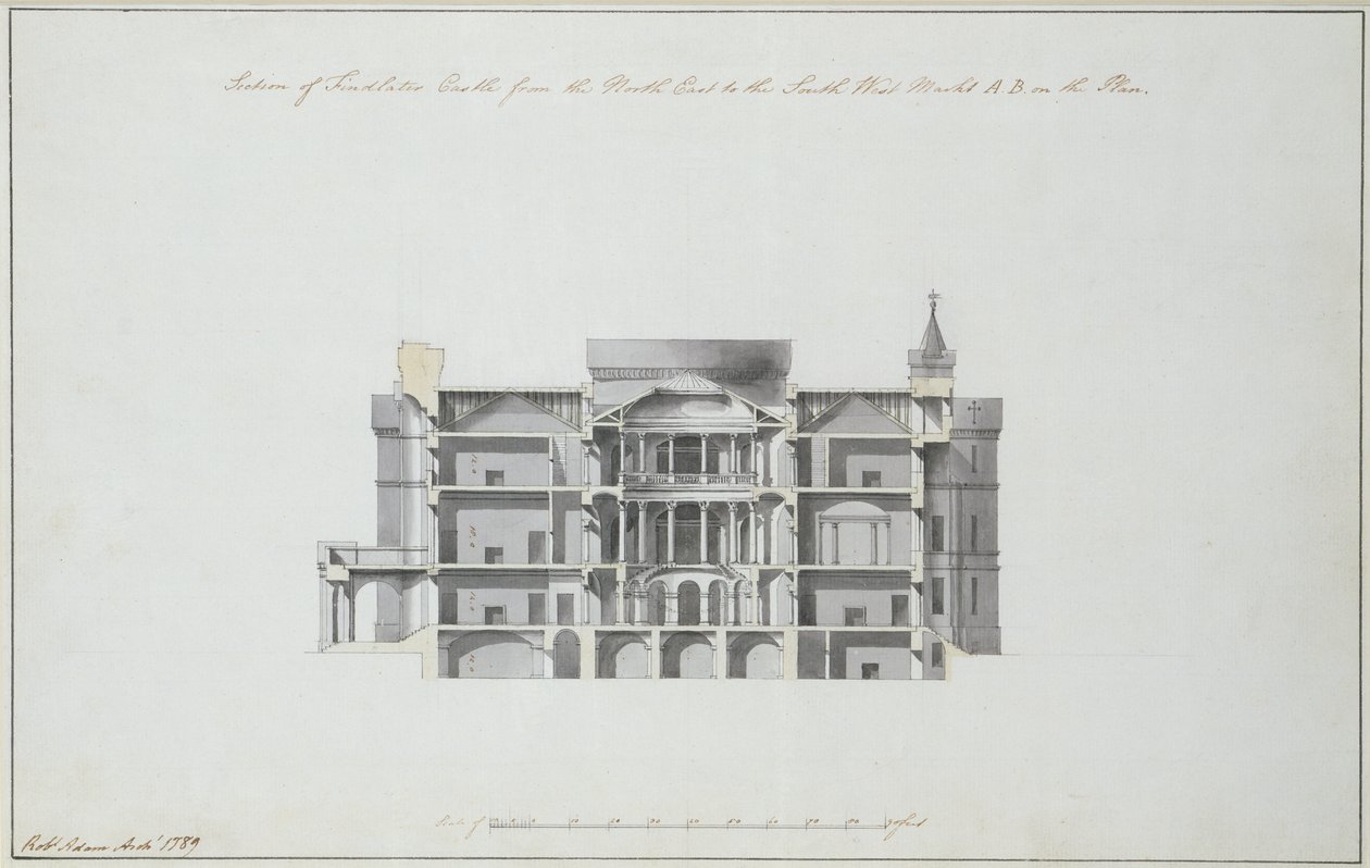 Sezione del Castello di Findlater da nord-est a sud-ovest, 1789 da Robert Adam