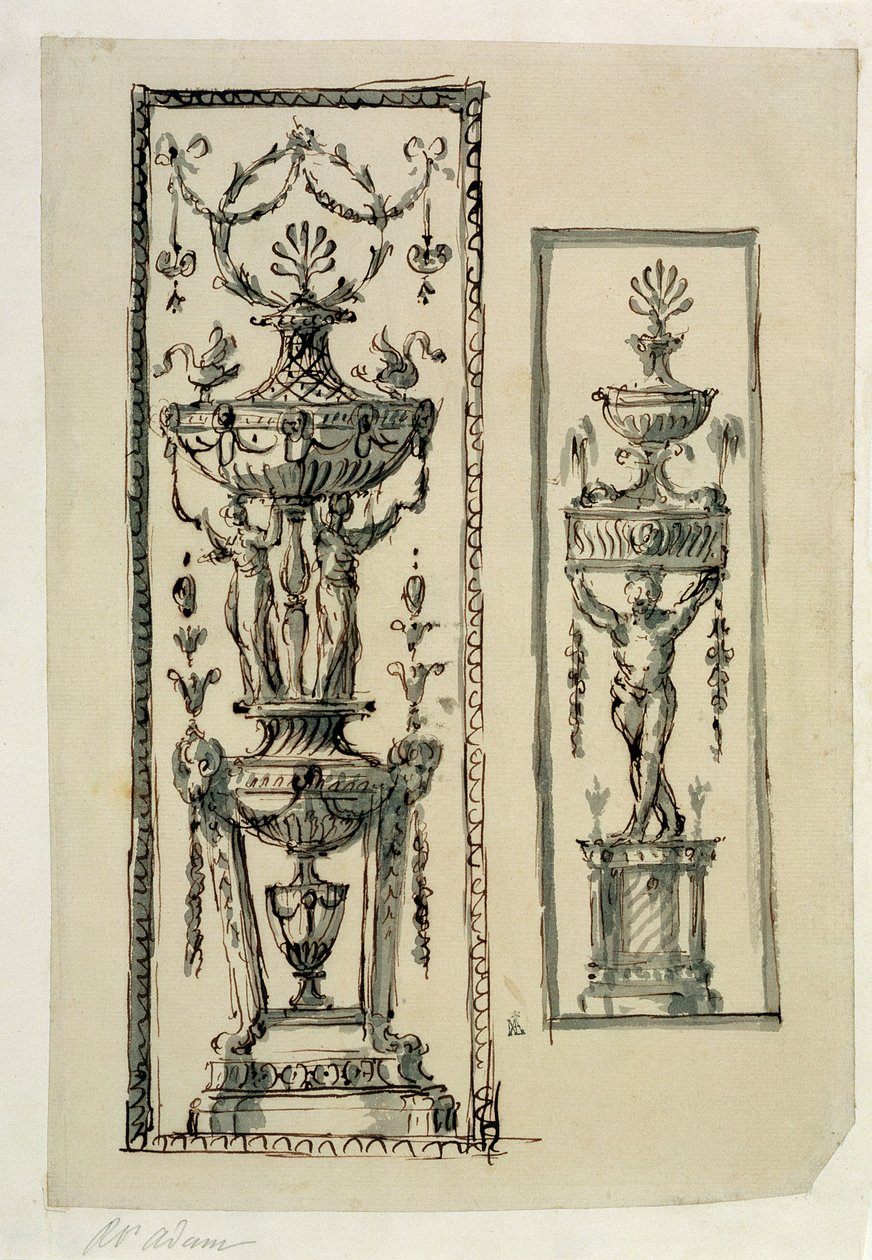 Progetti disegnati per pannelli ornati da Robert Adam