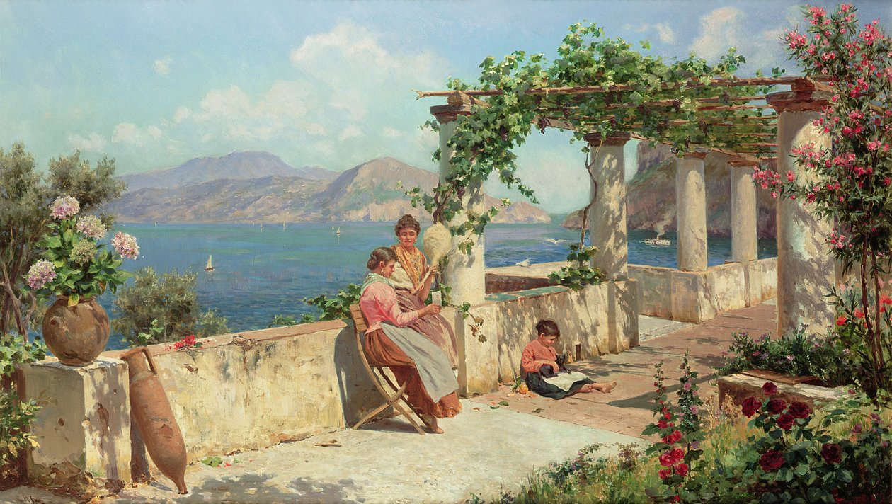 Figure su una terrazza a Capri da Robert Alott