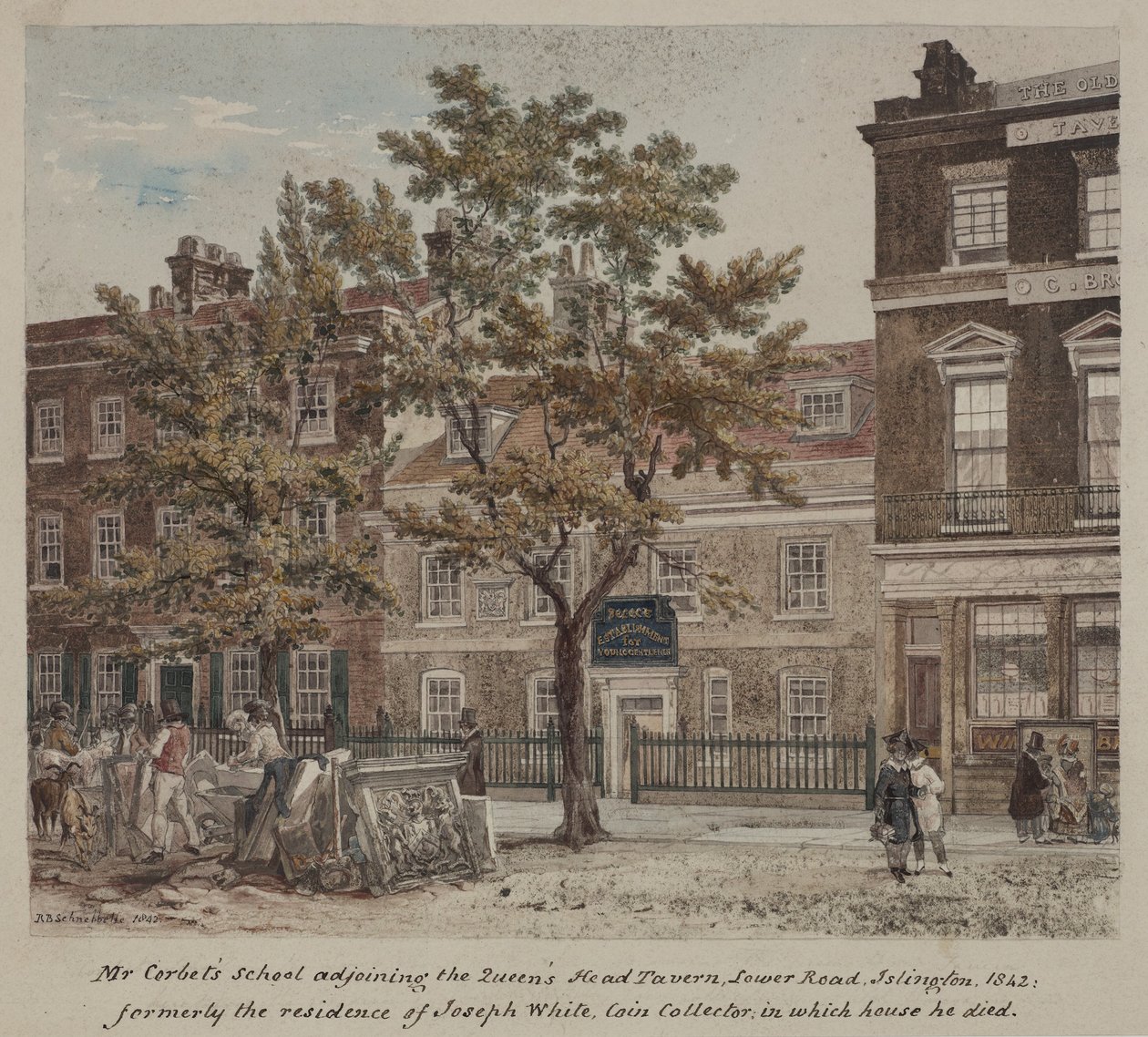 Scuola di Mr Corbet, Lower Road (Essex Road) Islington, 1842 da Robert Blemell Schnebbelie