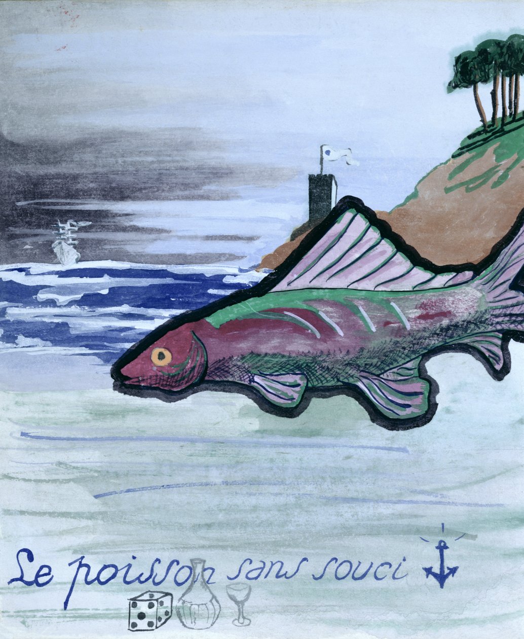 Il pesce senza preoccupazioni, illustrazione per la raccolta di poesie scritta a mano 