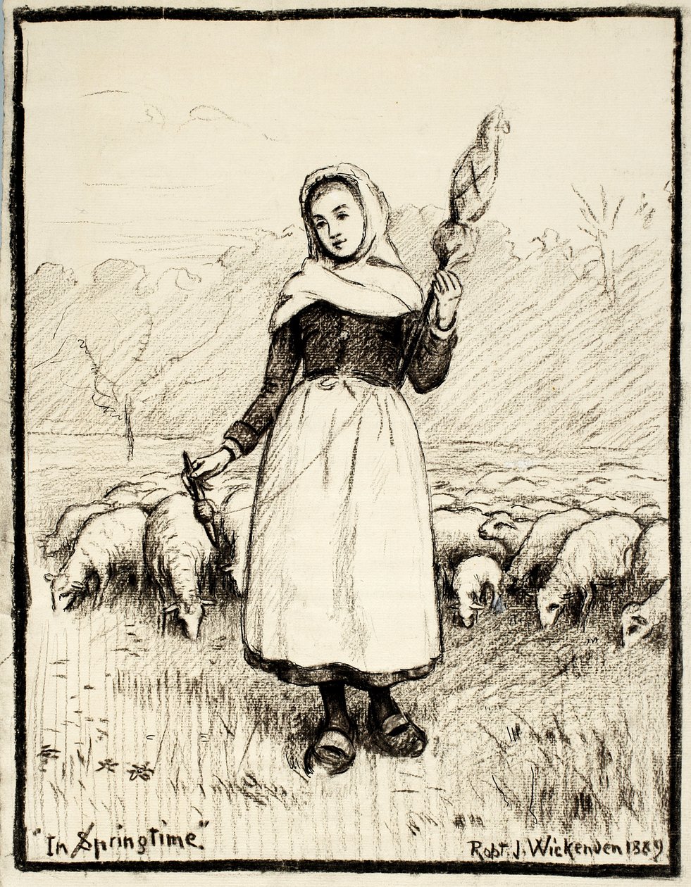 In Primavera, 1889 (carboncino e penna e inchiostro con correzioni bianche su carta crema) da Robert J. Wickenden