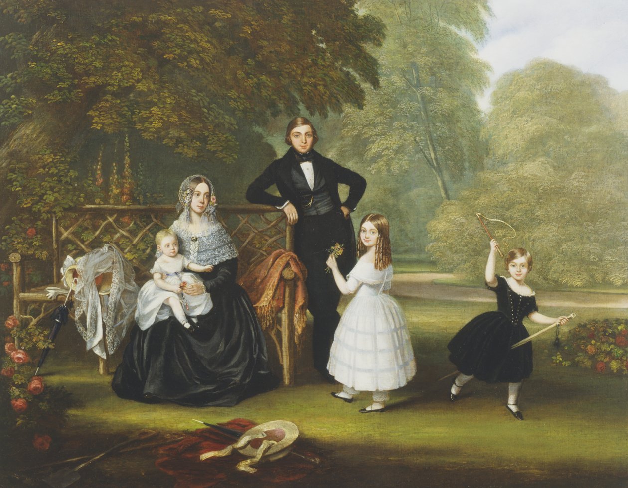 Una famiglia vittoriana in un giardino da Robert Langley