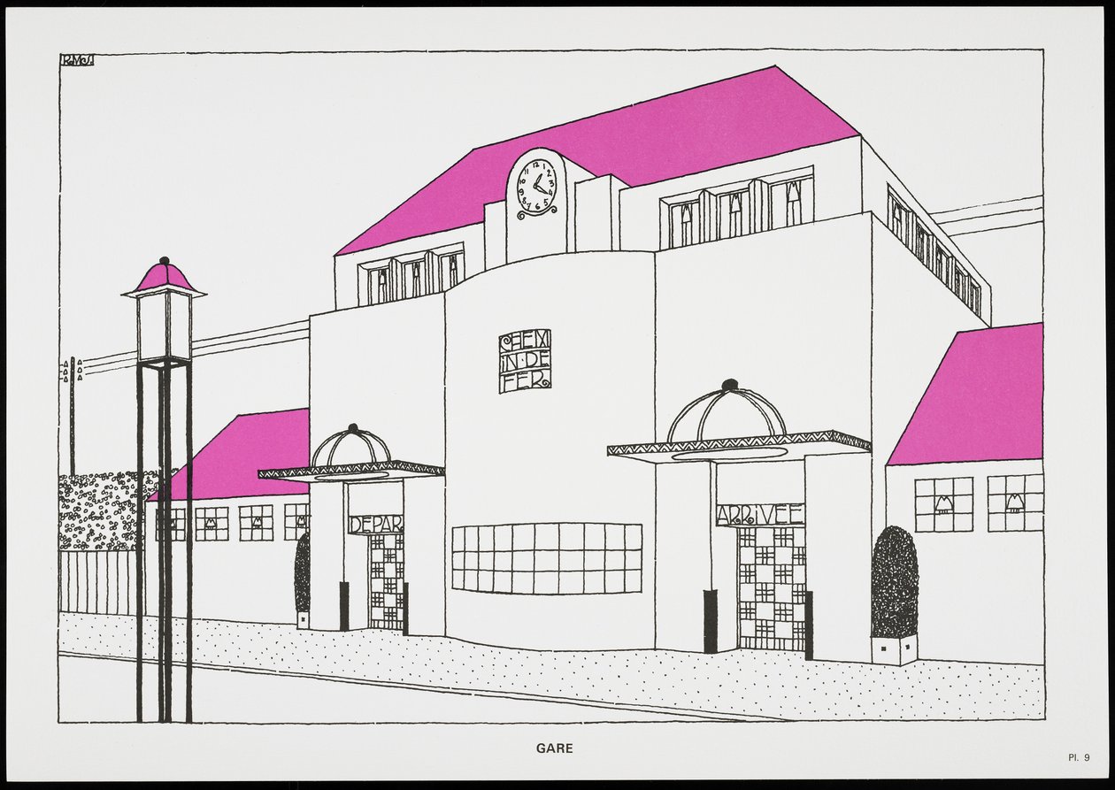 Stazione, da Une Cite Moderne, Dessins de Rob Mallet-Stevens Architecte, 1987 (pubblicato) da Robert Mallet Stevens