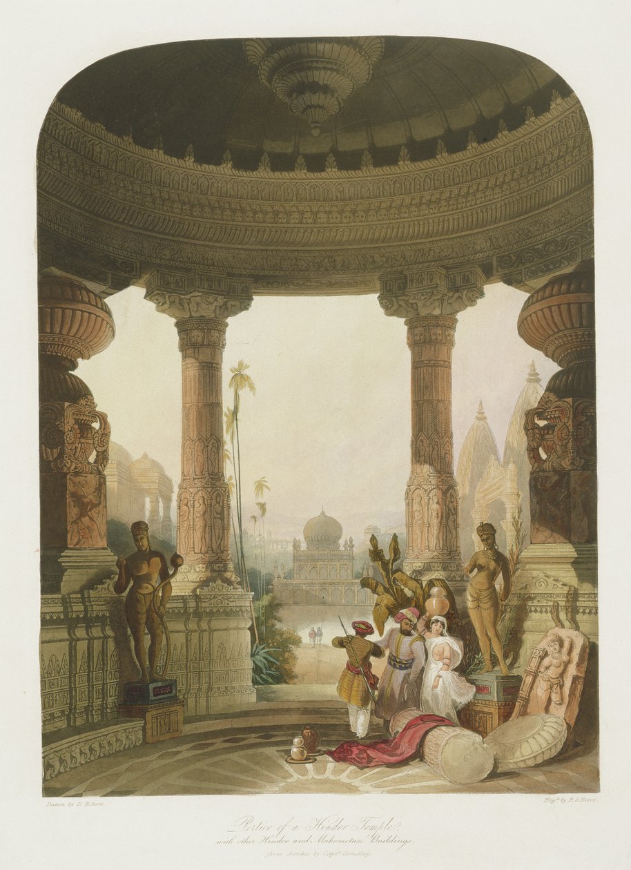 Portico di un tempio indù, con altri edifici indù e musulmani da Robert Melville Grindlay