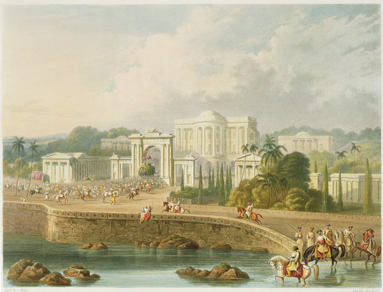 La residenza britannica a Hyderabad nel 1813, dal Volume II di 