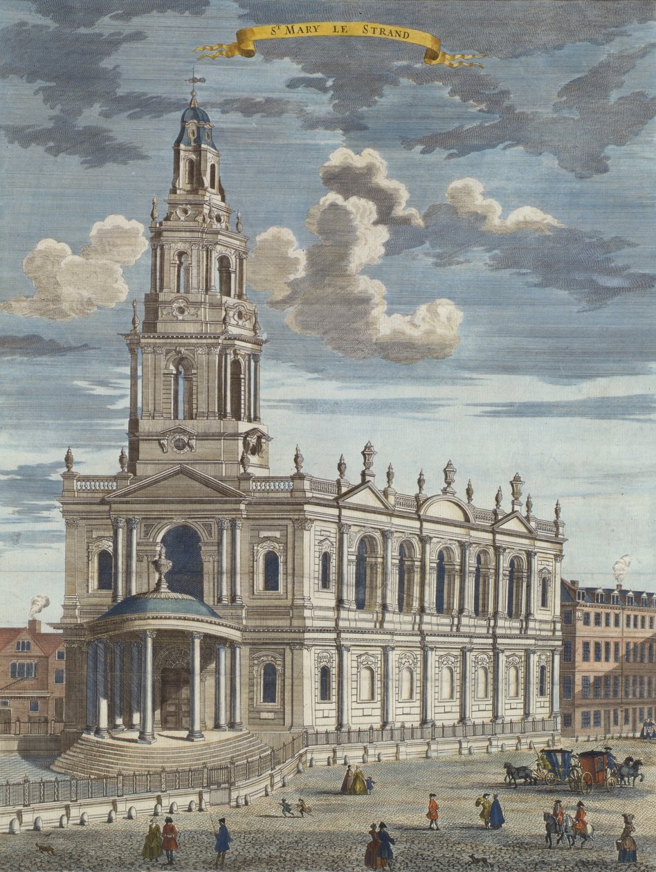 St. Mary le Strand, da A Book of the Prospects of the Remarkable Places in and about the City of London, c.1700 da Robert Morden