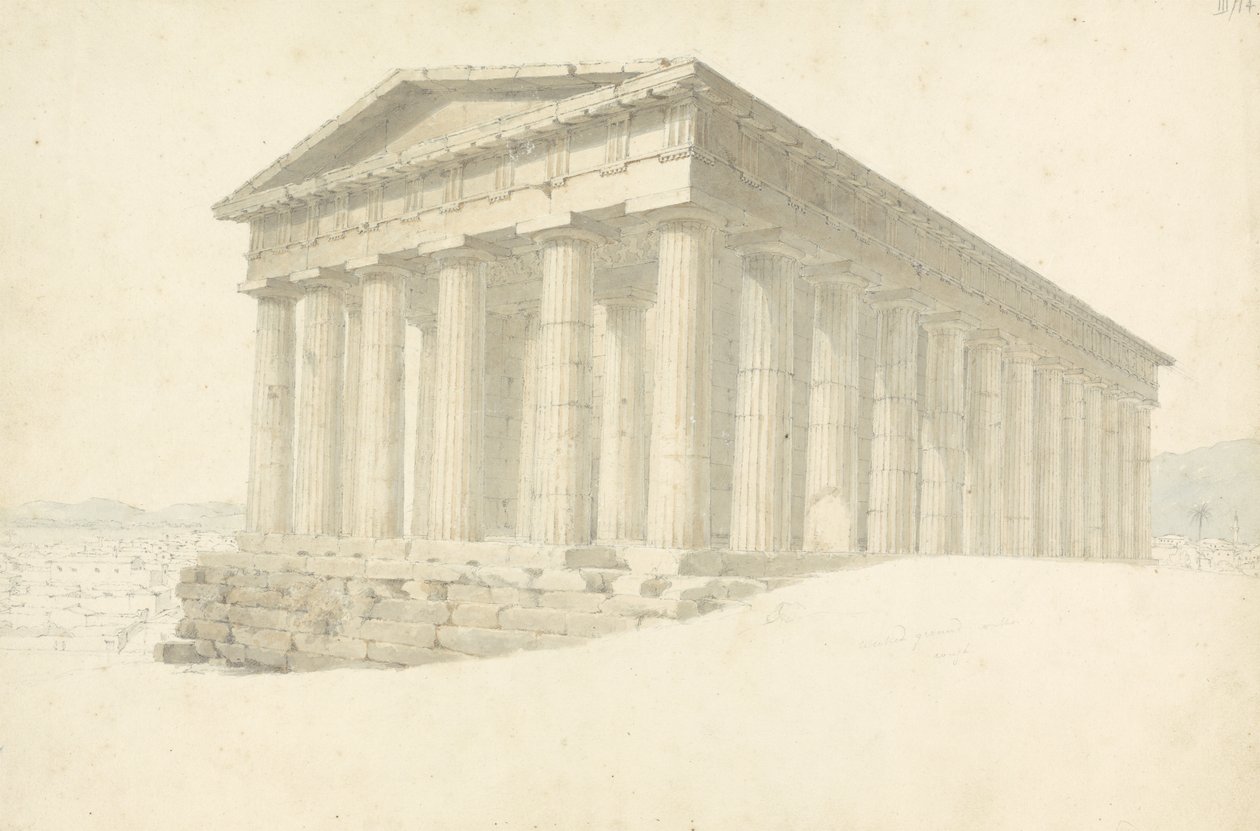 Tempio, da Una raccolta di disegni da un taccuino: in quattro scatole di stoffa, dorso con scritta Disegni continentali da Robert Smirke