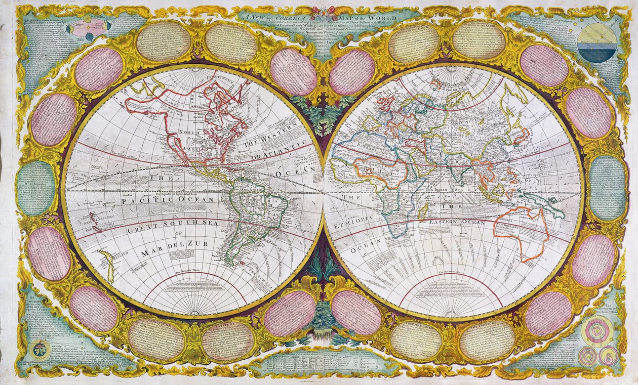 Una nuova e corretta mappa del mondo, 1770-97 da Robert Wilkinson