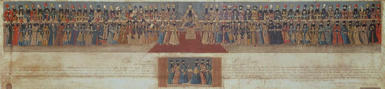 La corte di Fath Ali, Scià di Persia, c.1799, con ambasciatori stranieri tra cui Sir Harford Jones e Sir John Malcolm (1769-1833) da Robert the Younger Havell