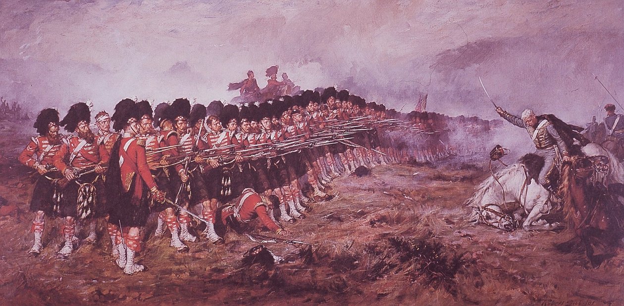 La sottile linea rossa, i 93rd Highlanders resistono a una carica russa nella battaglia di Balaklava nel 1854 da Robert (after) Gibb