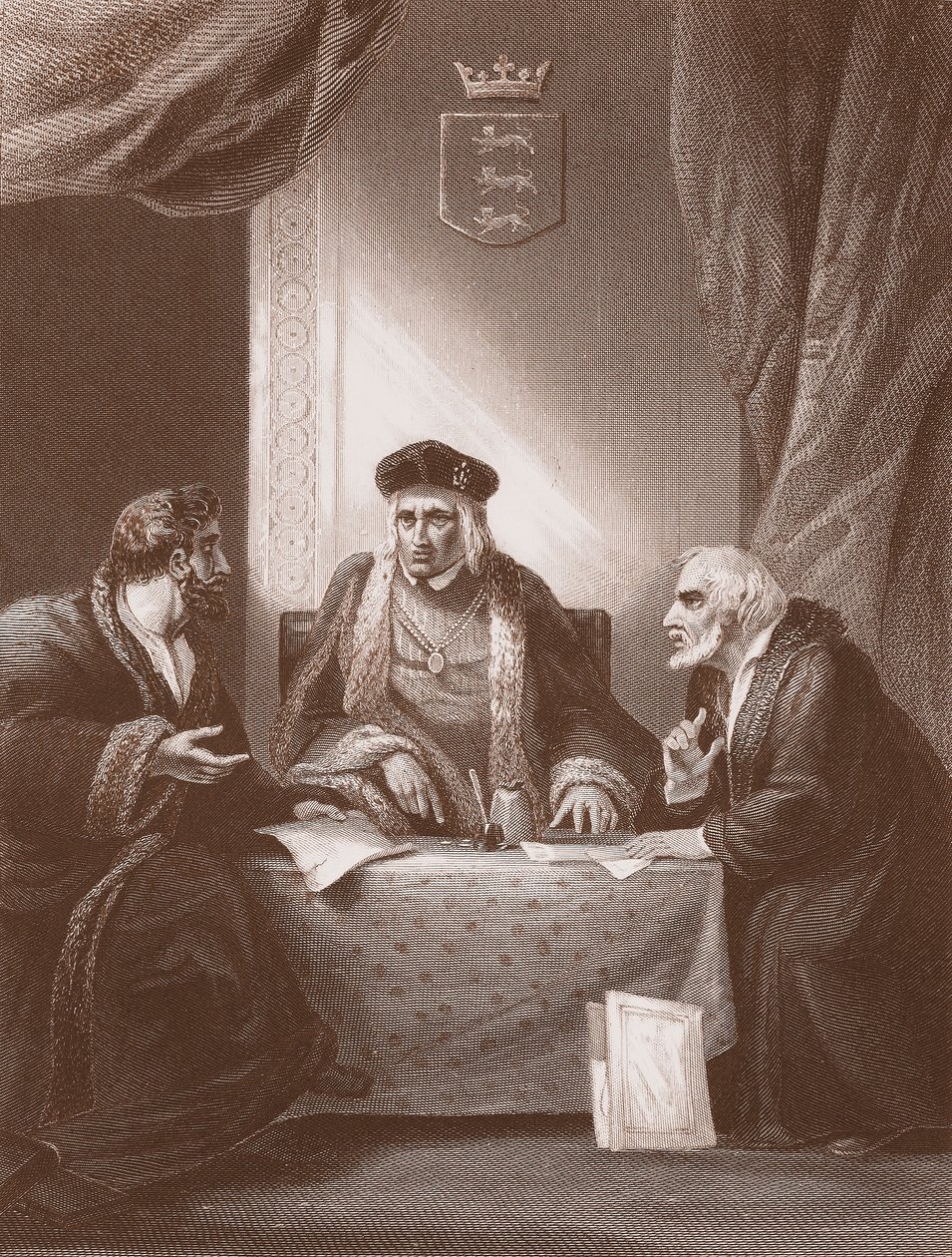 Enrico VII con Empson e Dudley, inciso da A.H. Payne da Robert (after) Smirke