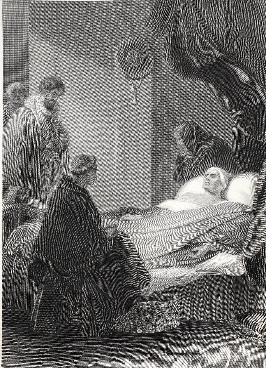 La Morte del Cardinale Wolsey, inciso da A.H. Payne da Robert (after) Smirke