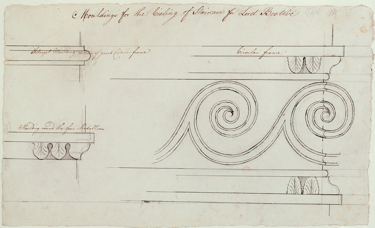 Progetto per le modanature sulla scala, Headfort House, 1772 da Robert Adam