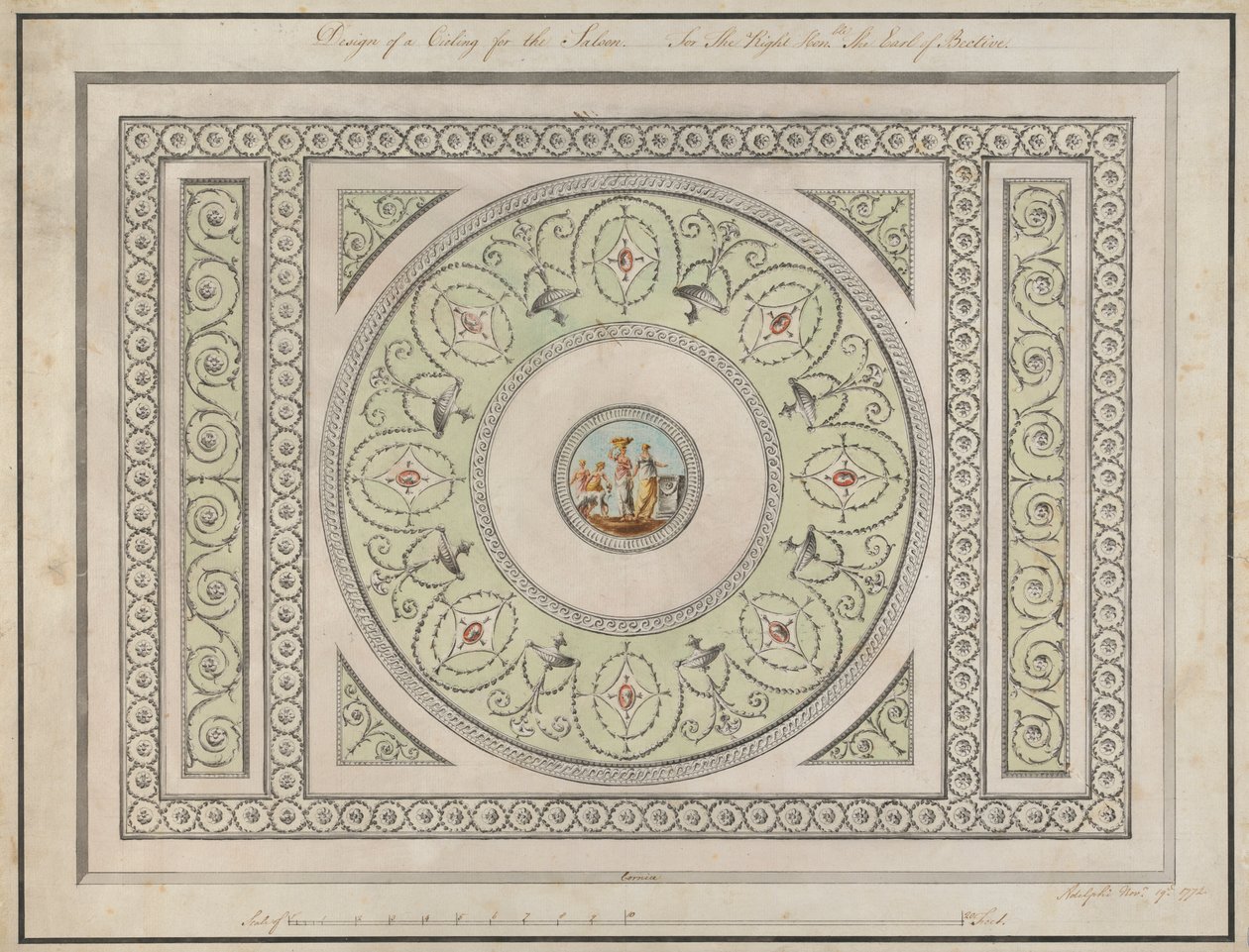 Headfort House, Irlanda: soffitto del salone da Robert Adam