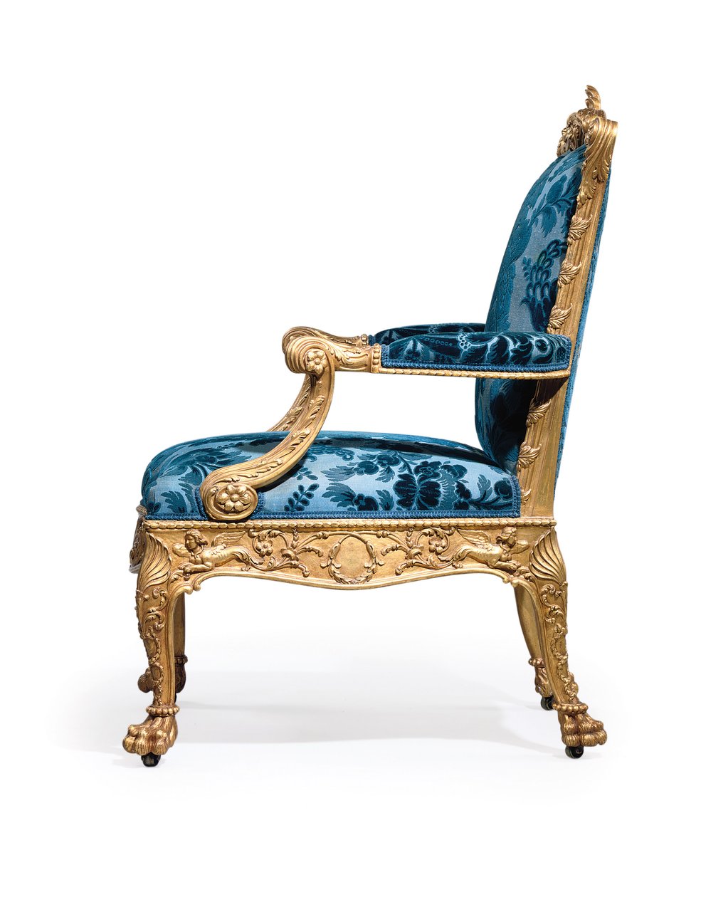 Una delle due poltrone dorate di Giorgio III da Robert Adam
