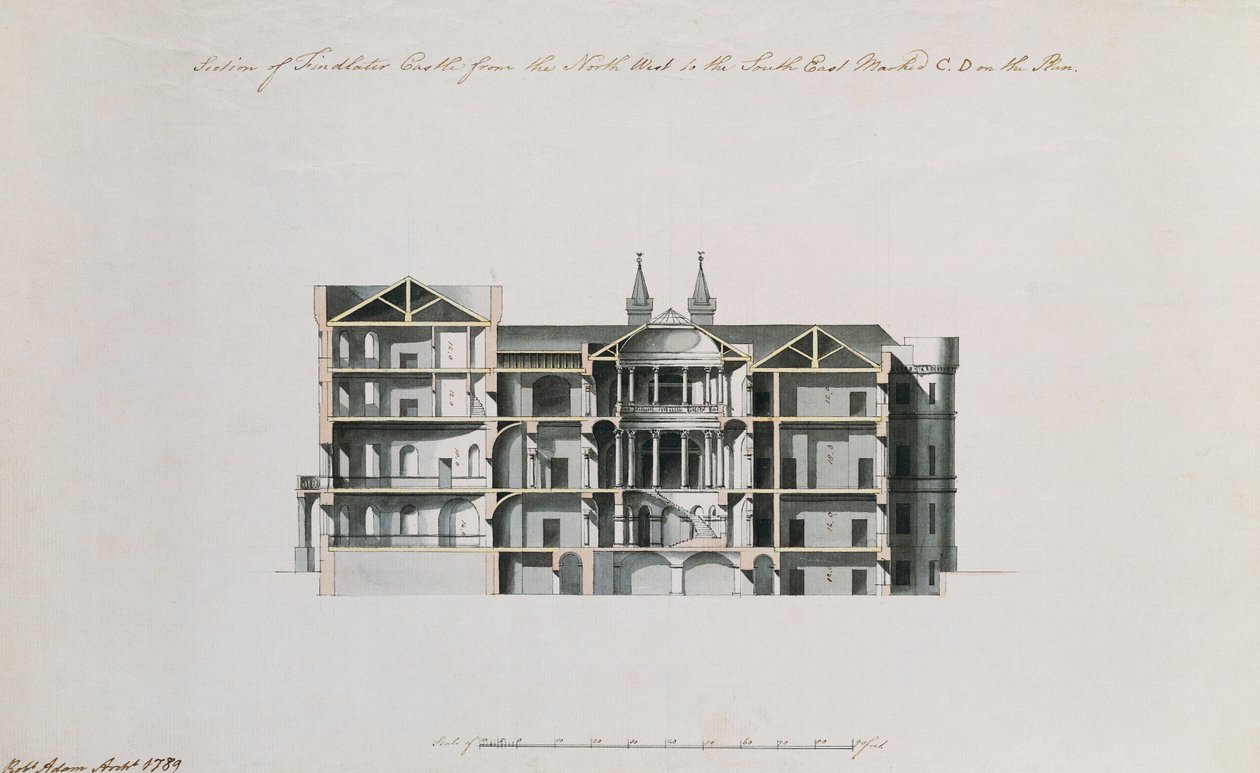 Sezione del Castello di Findlater da Nord-Ovest a Sud-Est da Robert Adam