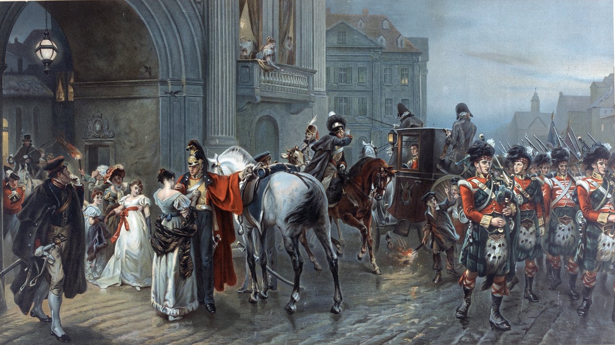 Convocato a Waterloo, Bruxelles, 1815, c.1898 da Robert Alexander Hillingford