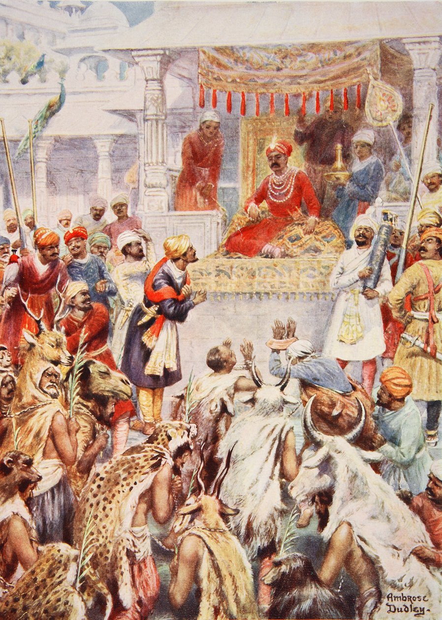 Il Khan Jhan mostra ad Akbar i suoi prigionieri principeschi, illustrazione da 