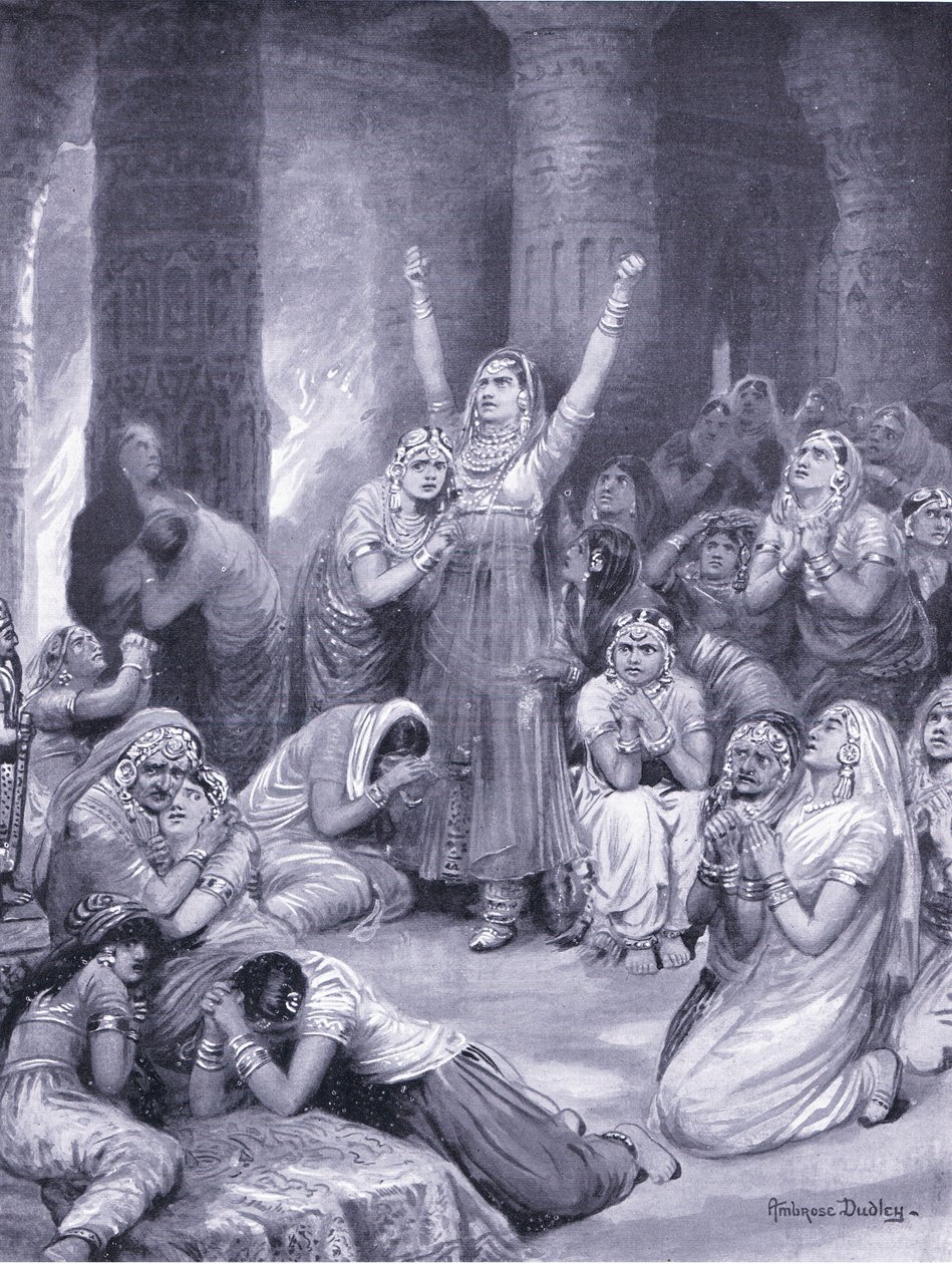 La cerimonia Rajput di Jakhur (olocausto) 1567 d.C. ( litografia) da Robert Ambrose Dudley