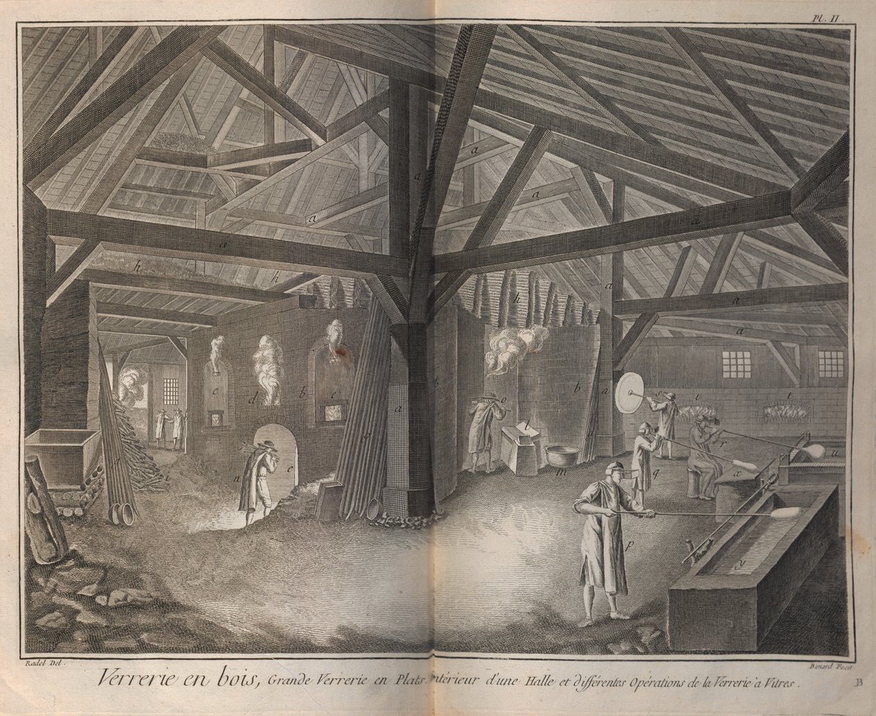 Fabbricazione del vetro. Da Encyclopédie di Denis Diderot e Jean Le Rond d