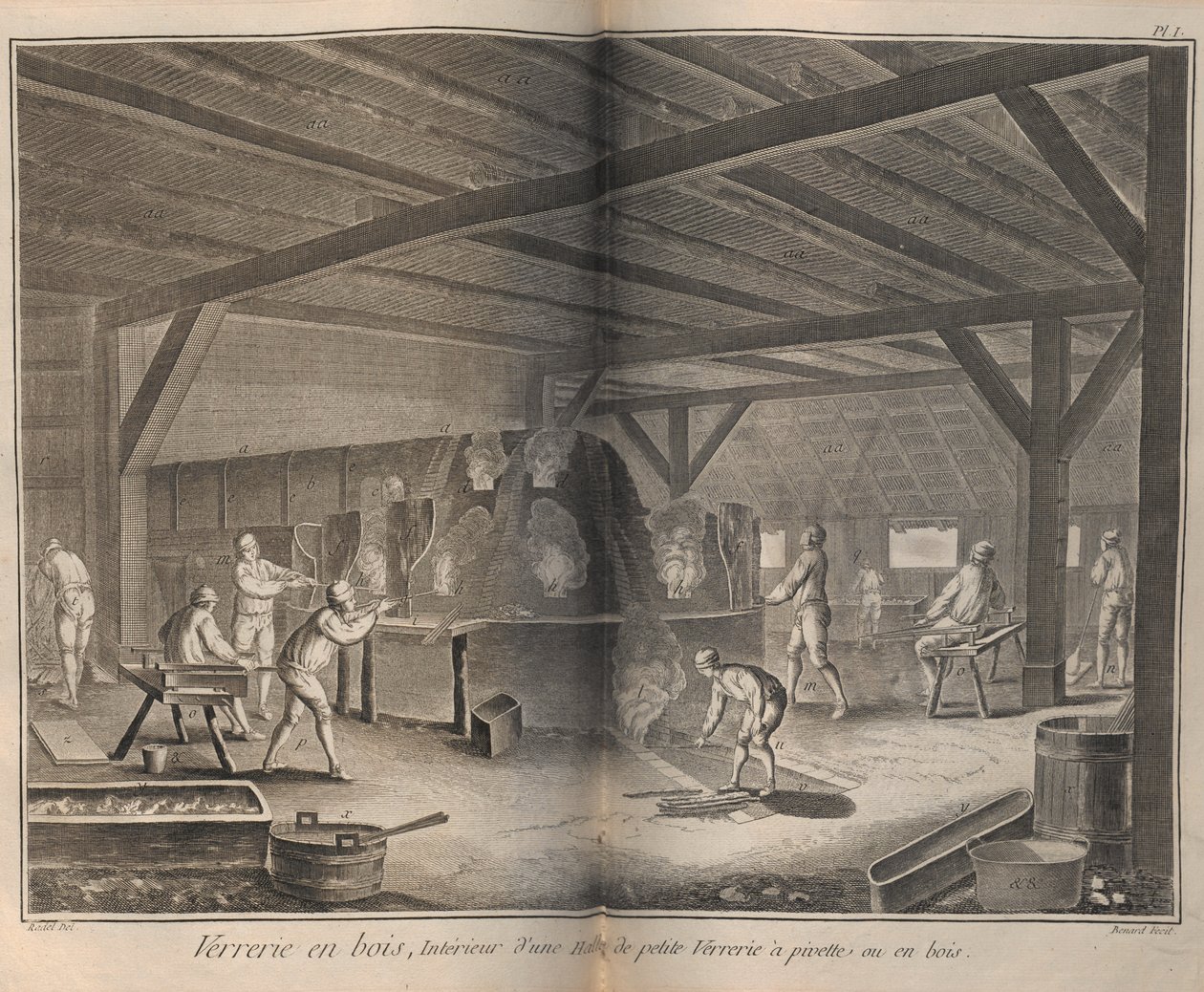 Fabbricazione del Vetro. Da Encyclopédie di Denis Diderot e Jean Le Rond d