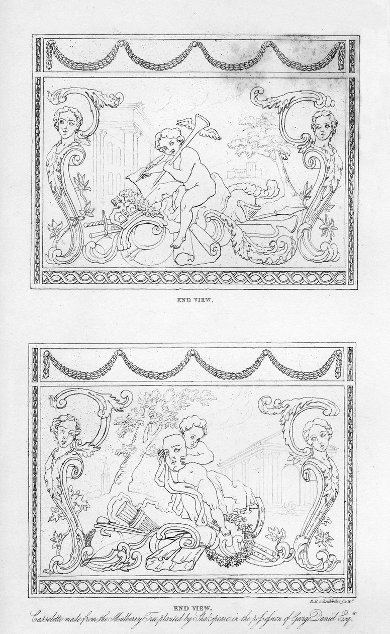 Cassolette scolpita fatta dal legno del gelso di Shakespeare, XVIII secolo, 1840 da Robert Blemmell Schnebbelie