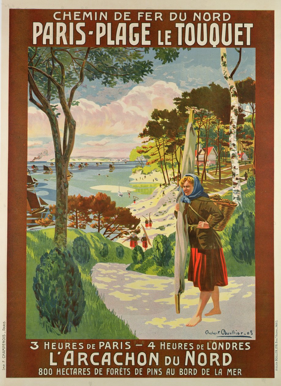 Poster pubblicitario di Paris-Plage le Touquet, Pas de Calais, c.1910 da Robert Boullier