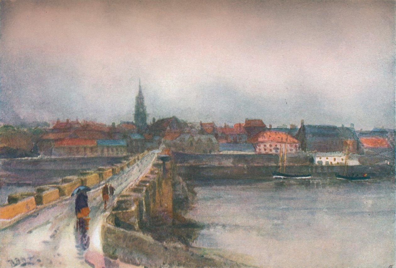 Un giorno di pioggia, Old Berwick Bridge da Robert Buchan Nisbet
