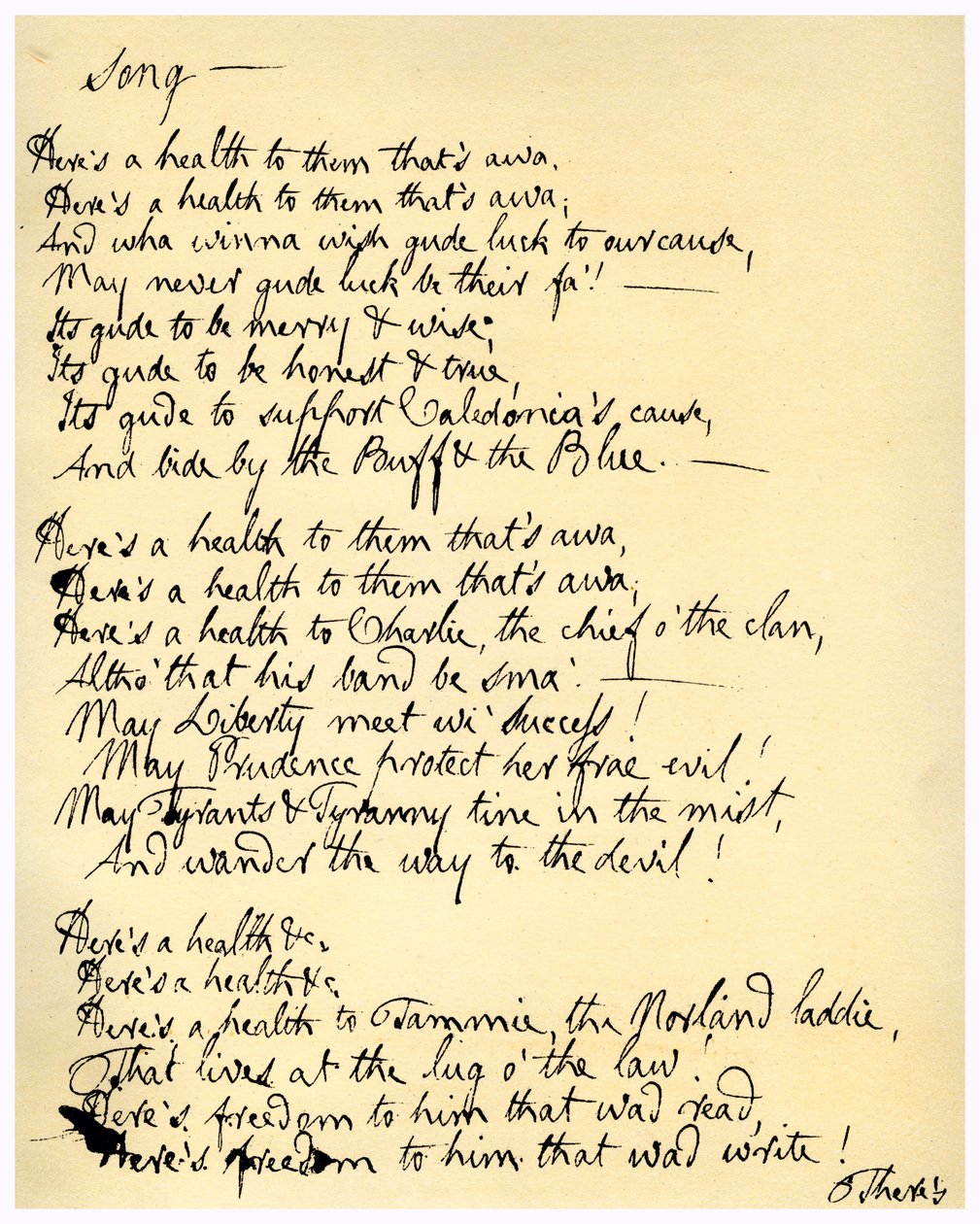 Ecco un brindisi a chi è lontano, c1792 da Robert Burns