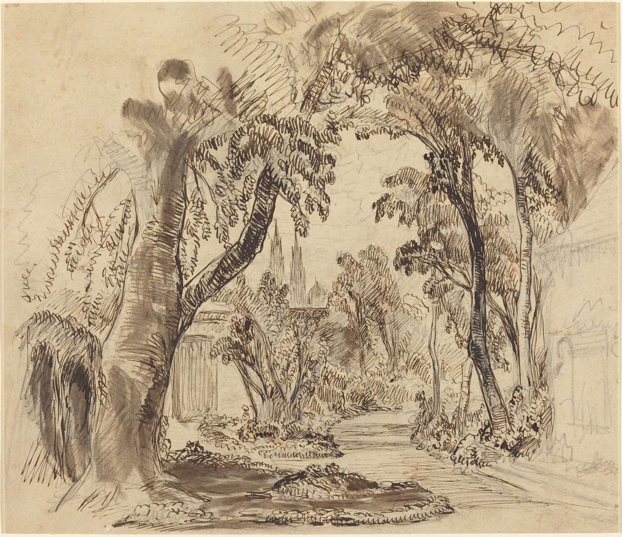 Un sentiero alberato in giardino (Schizzo preliminare per "La bella addormentata e la bestia"?) da Robert Caney