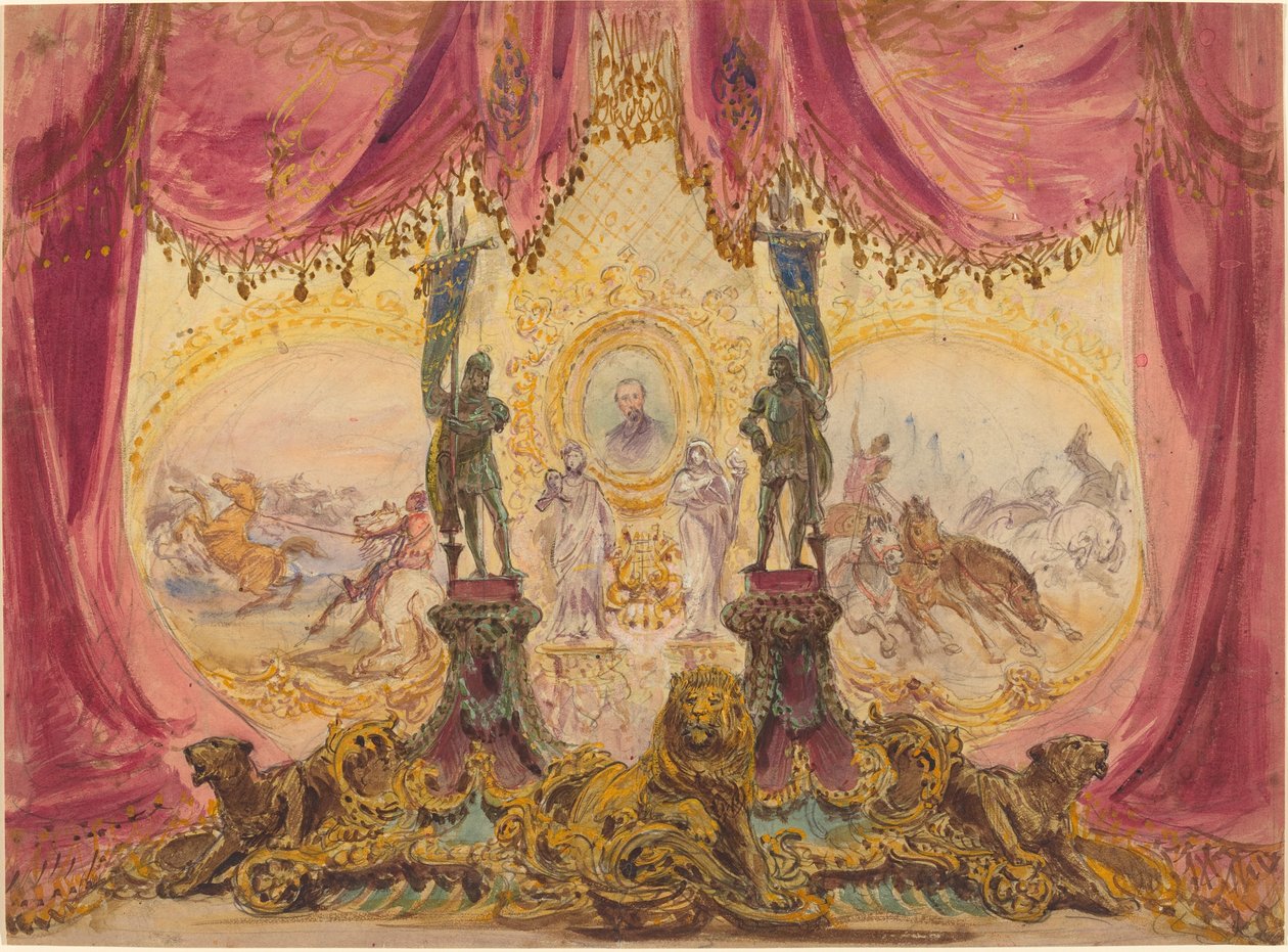 Scenografia con dipinti e statue da Robert Caney