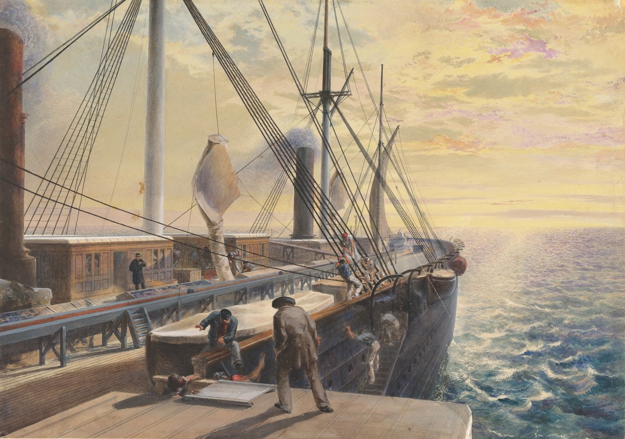 Vista, guardando a poppa, dalla scatola a pale di sinistra del Great Eastern, mostrando la trogola, 1865-66 da Robert Charles Dudley