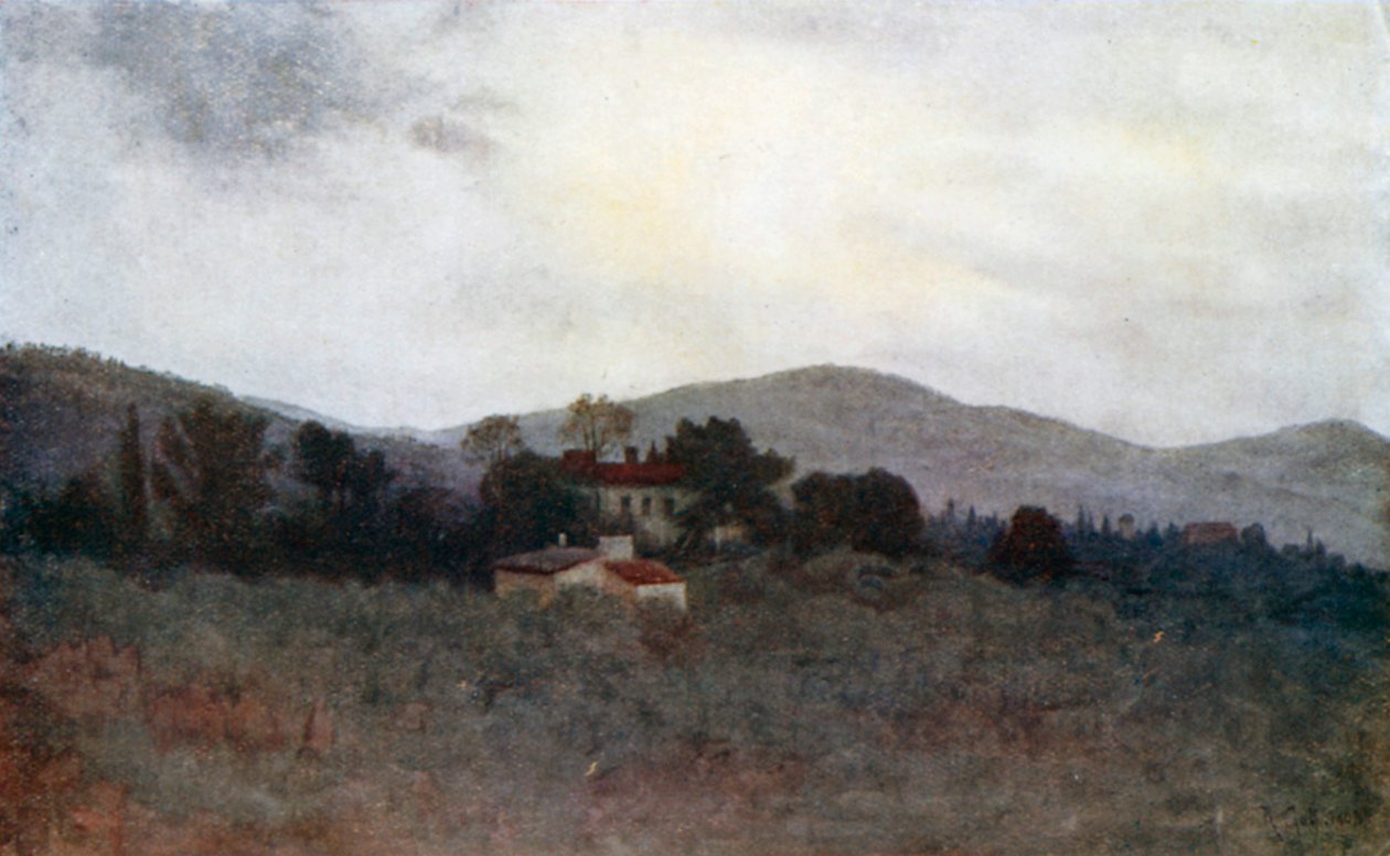 Uno studio sugli oliveti toscani (litografia a colori) da Robert Charles Goff