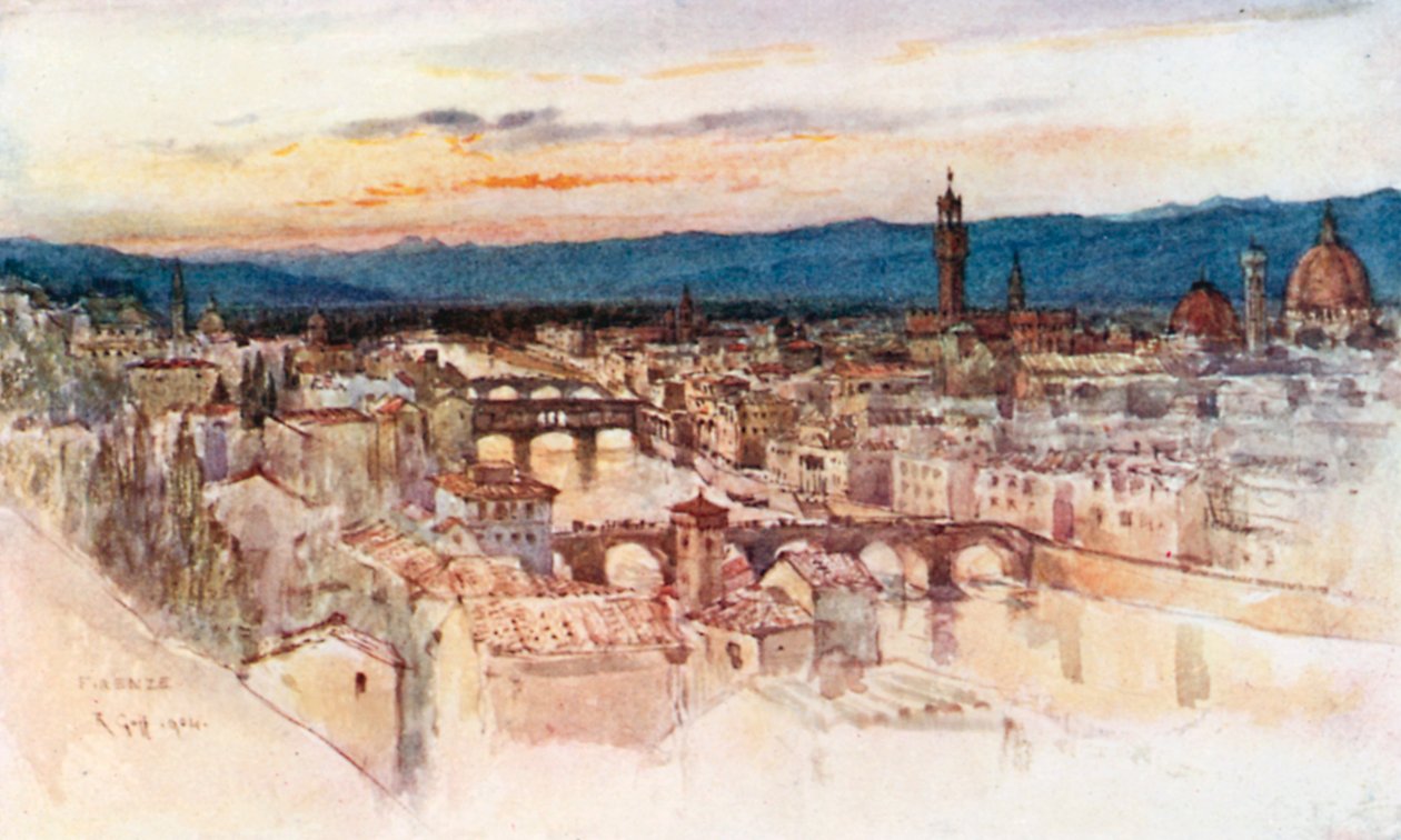 La città di Firenze dal Piazzale Michelangelo, San Miniato (litografia a colori) da Robert Charles Goff