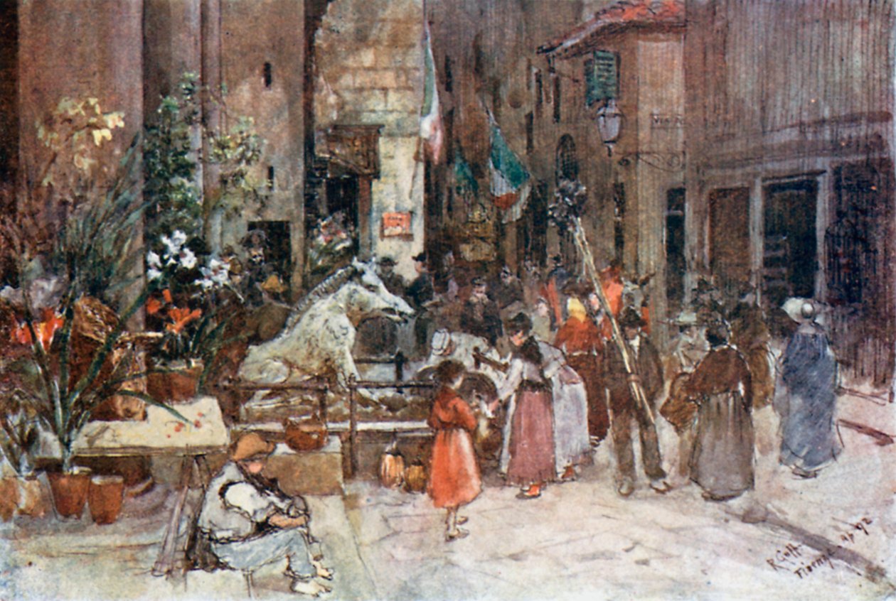 The "Mercato Nuovo," in 1884 (colour litho) da Robert Charles Goff