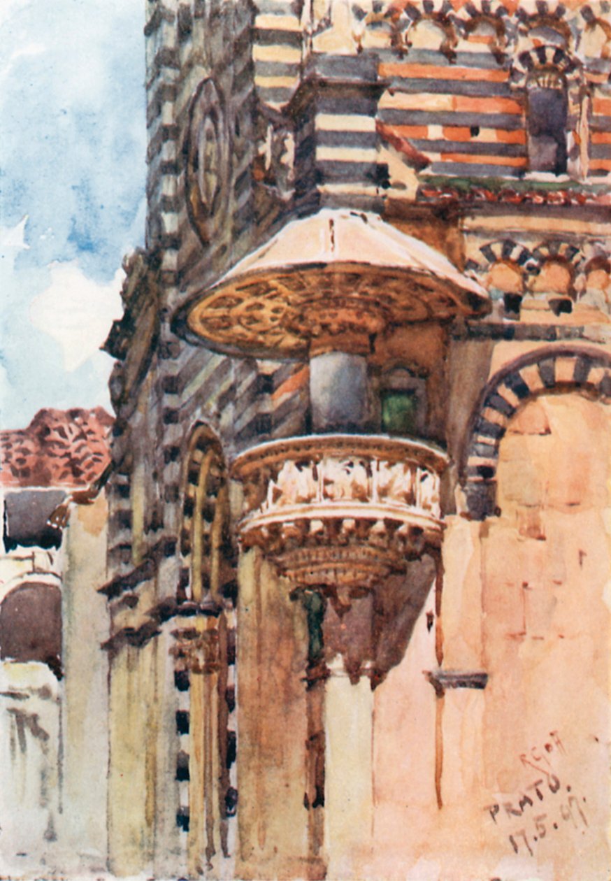 Fronte ovest del Duomo di Prato (litografia a colori) da Robert Charles Goff