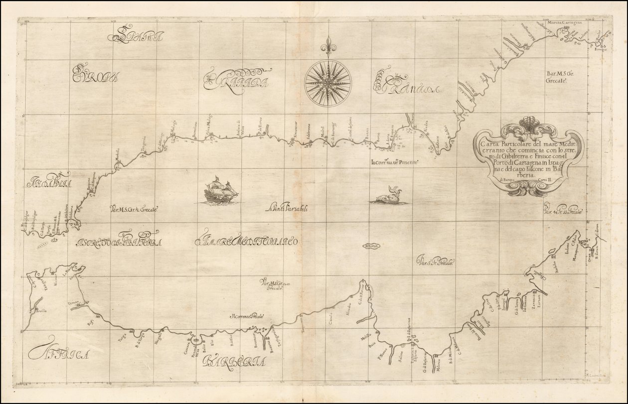Carta del 1646 del Mediterraneo occidentale e di Gibilterra di Robert Dudley da Robert Dudley