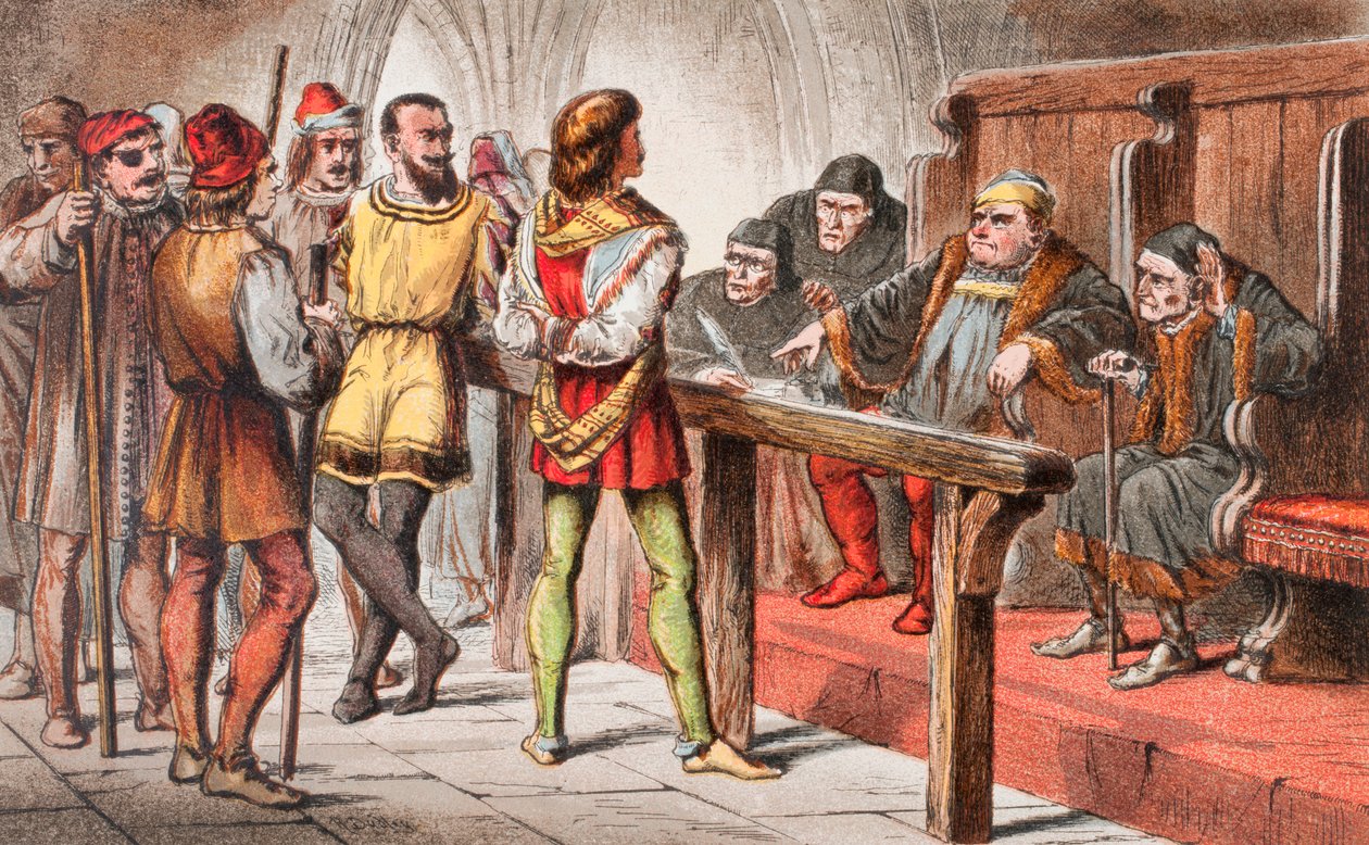 Dogberry parla in Much Ado About Nothing, Atto IV, Scena II, "Scrivi che sperano di servire Dio; e scrivi Dio per primo: perché Dio difende, ma Dio dovrebbe andare davanti a tali cattivi", da "The Illustrated Library Shakespeare", pubblicato a Londra nel 1 da Robert Dudley
