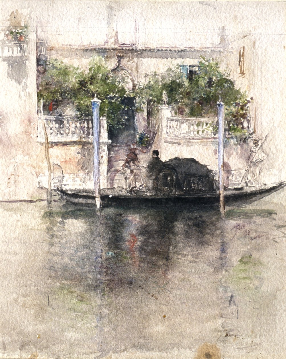 Signora che sale su una gondola da un palazzo da Robert Frederick Blum
