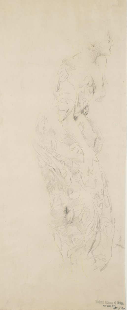 Schizzo di donna in abito a fiori, possibilmente per murale Moods to Music da Robert Frederick Blum