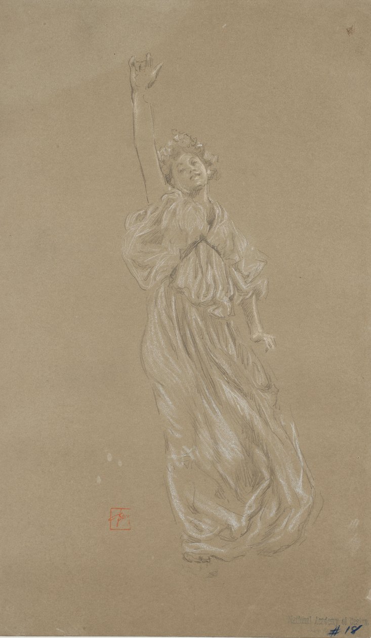 Studio di figura femminile drappeggiata in piedi, per murale Moods to Music da Robert Frederick Blum