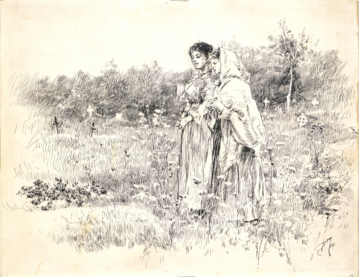 Due ragazze in piedi davanti a una tomba da Robert Frederick Blum