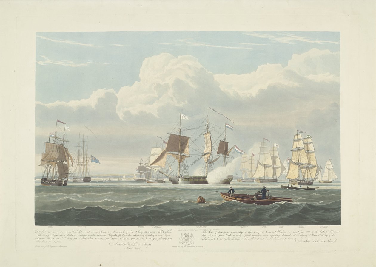 Partenza di dodici navi mercantili olandesi dal porto di Portsmouth, 1833 (tavola 3) da Robert Havell (II)